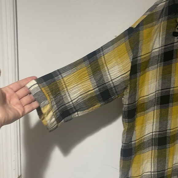 Anthropologie Maeve Yellow Plaid Button Down Blouse Large - Picture 4 of 10